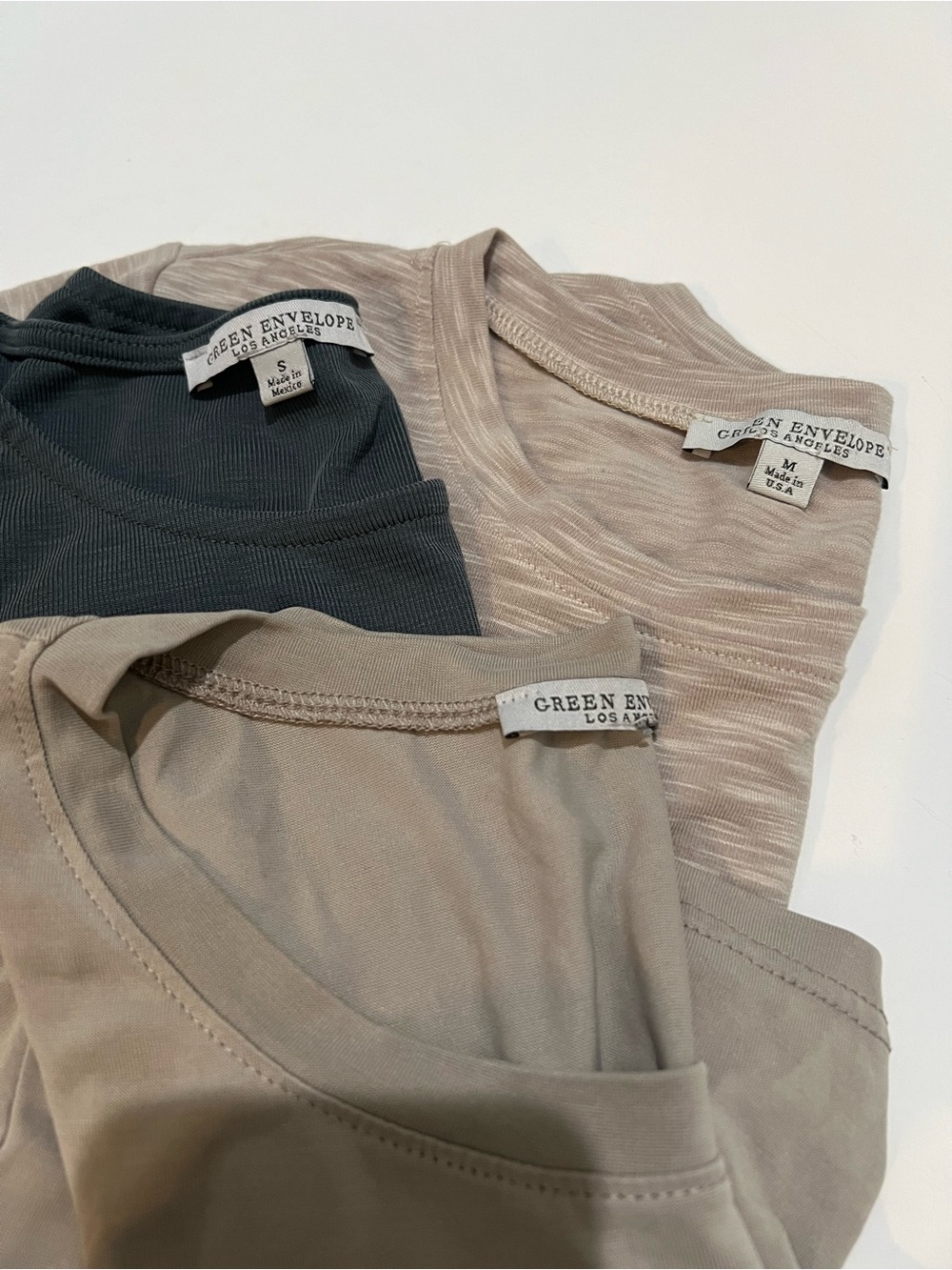 LOT OF 3: Green Envelope Neutral colored shirts